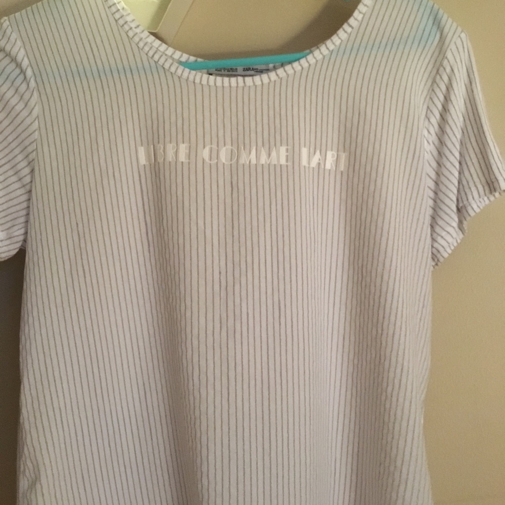 SALE!!! Zara Pinstripe “Libre Comme L’art” Shirt